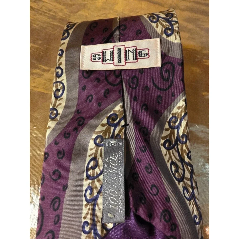 1940s Purple Copper Swing Era Tie Men's Vintage Wide 40s Art Deco Leaf Necktie